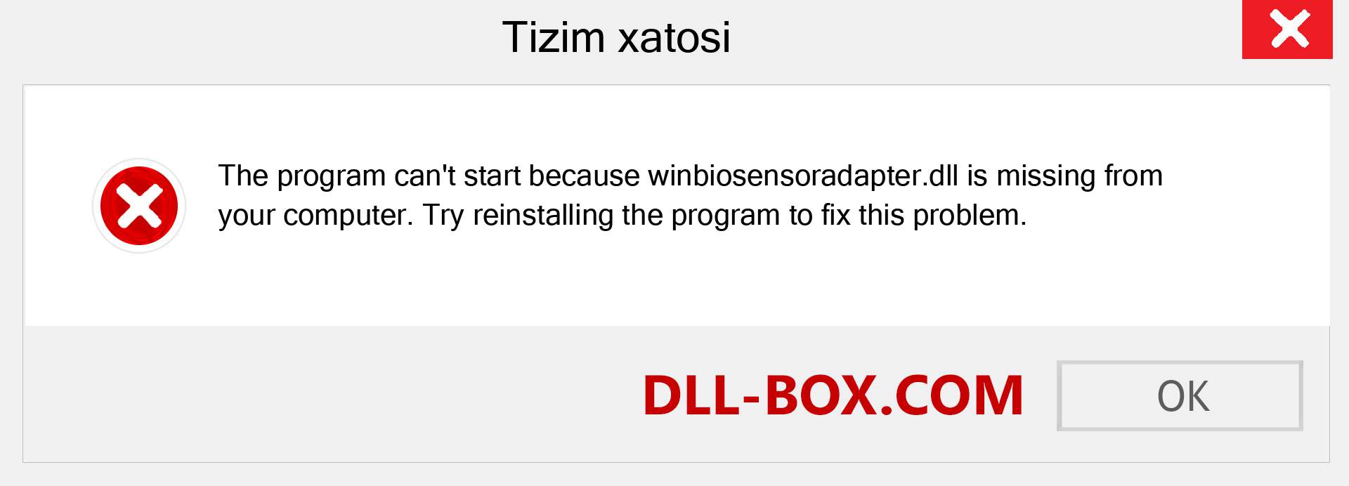 winbiosensoradapter.dll fayli yo'qolganmi?. Windows 7, 8, 10 uchun yuklab olish - Windowsda winbiosensoradapter dll etishmayotgan xatoni tuzating, rasmlar, rasmlar